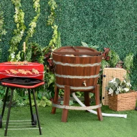 Outsunny 13 Gallons Retro Style Wooden Cooler Ice Bucket with Support Frame, Foldable Flip Cover, and Drain Faucet(m-10)