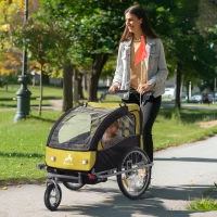 Aosom 2-in-1 Two-Seat Baby Bike Trailer Stroller & Jogger Black/Yellow(m-8)