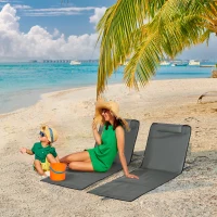 Outsunny Set of 2 Sun Lounger Beach Mat Folding Lounge Chair Mat with Adjustable Back Steel Frame Head Pillow Carry Bag Grey(m-8)