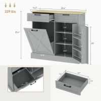 HOMCOM 10 Gallon Farmhouse Kitchen Cabinet with Hidden Trash Can and 2 Drawers, Tilt Out Trash Can Cabinet for Kitchen, Gray(m-3)