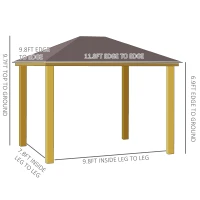 Outsunny 10' x 12' Hardtop Gazebo with Galvanized Steel Roof, Wooden Frame, Permanent Pavilion Outdoor Gazebo Canopy, for Patio, Garden, Backyard, Deck, Lawn, Brown(m-3)