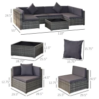 Outsunny 7-Piece Patio Furniture Set, Outdoor Wicker Conversation Set, All Weather PE Rattan Sectional Sofa Set with Cushions and Tempered Glass Top Coffee Table, Pillows, Gray(m-3)