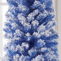 HOMCOM 7.5ft Flocked Christmas Tree, Pencil Christmas Tree with Realistic Branch Tips, Folding Metal Stand, Blue(m-10)