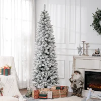 HOMCOM 7ft Pencil Christmas Tree, Flocked Tree with 687 Branch Tips and Metal Base for Home, Indoor, Holiday(m-8)