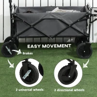 Outsunny Foldable Wagon Garden Carts with Wheels and Side Table, Gray(m-7)