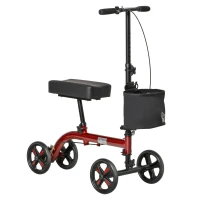 HOMCOM Knee Walker, Foldable Steerable Medical Knee Scooter, Crutch Alternative with Drum Braking System, Storage Bag for Foot Injuries, Red(m-2)
