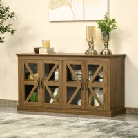 HOMCOM Sideboard Buffet Cabinet, Glass Door Credenza, Coffee Bar Cabinet with Adjustable Shelf, Natural(m-2)