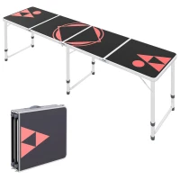 Outsunny Aluminum Camping Table with Adjustable Legs, 8ft Folding Picnic Table for Travel, BBQ, Beach or Hiking, Black & Red(m-1)