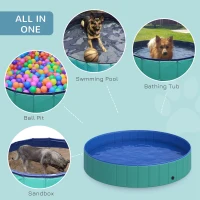 PawHut Φ63" Folding Dog Pool for Large dogs,  Portable Pet Kiddie Swimming Pool, Outdoor/Indoor Puppy Bath Tub with Nonslip Bottom for Dogs & Cats, Green(m-4)
