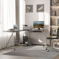 HOMCOM L-Shaped Computer Desk, Corner Table with Keyboard Tray for PC Laptop Desktop, Workstation Stand Home Office Furniture(m-4)
