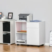 HOMCOM Printer Stand, Storage Cabinet with Drawer, Open Storage Shelves, for Home or Office Use, White(m-2)