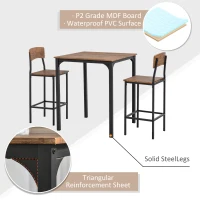HOMCOM 3 Piece Pub Table and Chairs, Small Kitchen Table and Chairs, Square Dining Table with 2 Stools, Walnut and Black(m-5)