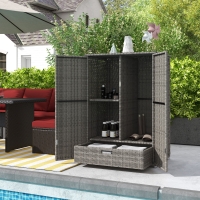 Outsunny Wicker Outdoor Storage Cabinet, 2-Door Rattan Pool Towel Storage Cabinet with Drawer & Removable Shelf, Dark Grey