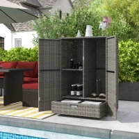 Outsunny Wicker Outdoor Storage Cabinet, 2-Door Rattan Pool Towel Storage Cabinet with Drawer & Removable Shelf, Dark Grey(m-1)