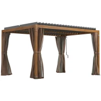 Outsunny 10' x 13' Outdoor Retractable Pergola w/ Sun Shade Aluminum Louvered Top, Pergola w/ Canopy, Curtains, Netting, Natural(m-11)