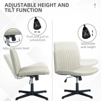 HOMCOM Criss Cross Chair, Wide Armless Office Chair, Fabric Computer Desk Chair with Adjustable Height, Beige(m-4)