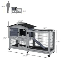 PawHut Rabbit House Outdoor, 2-Tier Large Guinea Pig Hutch Indoor W/ Removable Trays, Openable Roof, for 1-2 Rabbits, Gray(m-3)