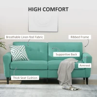 HOMCOM 3 Seater Sofa, Upholstered Couch for Bedroom, Modern Sofa Settee with Padded Cushion, Button Tufting and Wood Legs for Living Room, Green(m-4)