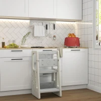 Qaba Kids Step Stool Adjustable Standing Platform Cream White(m-8)