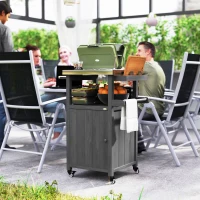 Outsunny Outdoor Grill Cart with Stainless Steel Top, Solid Wood Outdoor Kitchen Island with Wheels, Integrated Hole, Dark Gray(m-9)
