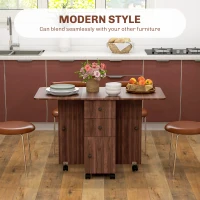 HOMCOM Drop Leaf Dining Table, Mobile Folding Table on Wheels with Drawers and Cabinet for Dining Room, Kitchen, Brown(m-4)