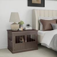 PawHut 31" Dog Crate Furniture End Table with Three Doors for Small Dogs, Coffee(m-8)