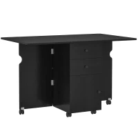 HOMCOM Extendable Dining Table, Drop Leaf Table with 2 Drawers, Cabinet and 6 Wheels for Small Spaces, Kitchen, Black Wood Grain(m-11)