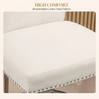 HOMCOM Bar Stools Set of 2, Upholstered Counter Height Stools with Button Tufted Back, Wood Legs and Footrest, Cream White(m-6)