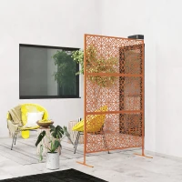 Outsunny Decorative Outdoor Privacy Panel with Stand, Freestanding Metal Outdoor Divider for Garden, Backyard, Deck, Brown(m-10)