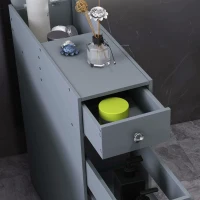 kleankin Bathroom Floor Organizer Free Standing Space Saving Narrow Storage Cabinet Bath Toilet Paper Holder with Drawers Gray(m-7)