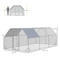 PawHut Large Chicken Coop Metal Chicken Run with Waterproof and Anti-UV Cover, Flat Shaped Walk in Fence Cage Hen House for Outdoor and Yard Farm Use, 1" Tube Diameter, 9.2' x 18.7' x 6.4'(m-3)
