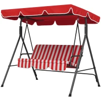 Outsunny 3-Seater Outdoor Porch Swing with Adjustable Canopy, Patio Swing Chair for Garden, Poolside, Backyard, Red(m-2)
