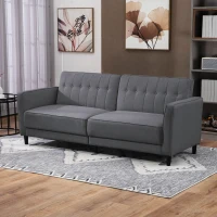 HOMCOM Convertible Bed with Couch, Button Tufted Fabric Sofa Bed with Adjustable Back for Living Room, Charcoal Grey(m-8)