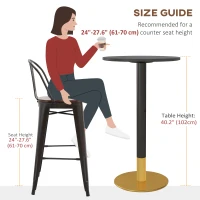 HOMCOM High Top Bar Table, Modern Round Dining Table with Faux-marbled Top and Gold Base, Bistro Table for 2 People, Black(m-7)