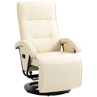 HOMCOM PU Recliner with Footrest, Lounge Chair with 135° Adjustable Backrest, Swivel Wood Base, Padded Seat & Armrests for Living Room, Bige(m-11)