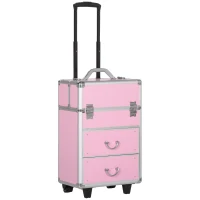 HOMCOM Rolling Makeup Case, Large Storage Cosmetic Trolley, Lockable Traveling Cart Trunk with Folding Trays, Swivel Wheels(m-11)