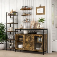 HOMCOM Kitchen Sideboard Industrial Style Serving Buffet Storage Cabinet Cupboard with Adjustable Shelves, Glass Doors, 2 Drawers for Dining, Living Room, Rustic Brown(m-10)
