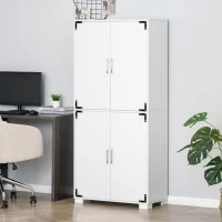 HOMCOM Industrial Kitchen Pantry Cabinet with 4 Doors and Storage Shelves, Freestanding Storage Cabinet, White(m-10)