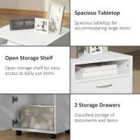 HOMCOM Mobile Storage Cabinet Organizer with Drawer and Cabinet, Printer Stand with Castors, White(m-4)