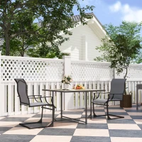 Outsunny C Spring Patio Dining Chairs Set of 2 with High Backrest, Armrest, Breathable Fabric & Metal Frame, 256LBS, Light Gray(m-2)