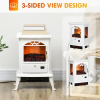 HOMCOM 23" Electric Infrared Fireplace Stove, Freestanding Fire Place Heater with Realistic Log Flame, Adjustable Temperature, Timer, 1000W/1500W, White(m-5)