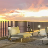 Outsunny Set of 2 Solar or USB Rechargeable Lamp Set LED Accent Lantern Light with Bottom Shelf for Garden Porch Lawn(m-1)