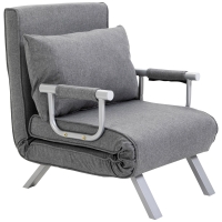 HOMCOM Single Person Folding 5 Position Convertible Sofa Bed Sleeper Chair Chaise Lounge Couch w/Pillow & Steel Frame for Home office, Light Grey