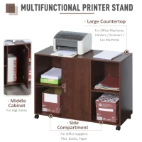 Vinsetto Mobile File Cabinet and Printer Stand for Home Office, Mobile Printer Table with 4 Open Storage Shelves, Door Cabinet, Wheels, Brown(m-4)
