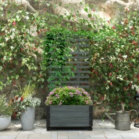 Outsunny Wooden Raised Garden Bed, Planter Box w/ Trellis and Metal Corners, Portable on Wheels for Patio, Backyard, Deck, Gray(m-10)