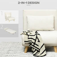 HOMCOM Chair Bed W/ Adjustable Backrest, 2-in-1 Multi-Functional Sofa Bed, Beige(m-6)
