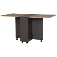 HOMCOM Extendable Dining Table, Drop Leaf Table with 2 Drawers and Storage Cabinet, Folding Dining Table with 6 Wheels(m-11)