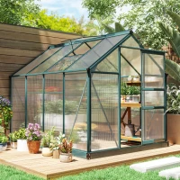 Outsunny 6' x 8' Outdoor Greenhouse with Rain Gutter and Roof Vent for Patio Backyard Dark Green(m-8)