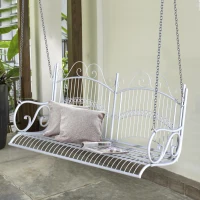 Outsunny Solid Metal 2 Seat Swing Chair Hanging Hammock Outdoor Garden White(m-1)