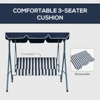 Outsunny 3-Seater Outdoor Porch Swing with Adjustable Canopy, Patio Swing Chair for Garden, Poolside, Backyard, Blue and White(m-8)